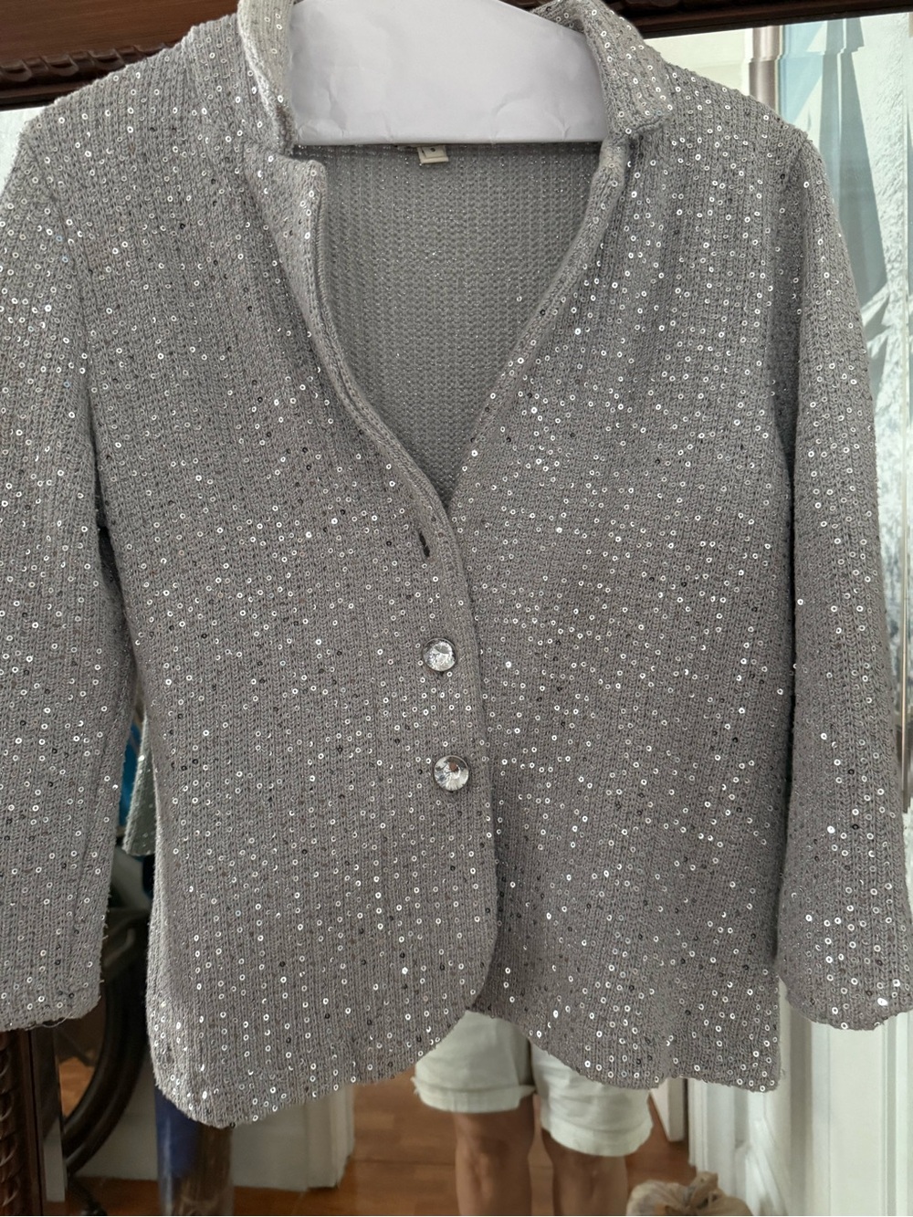 Silver Sequin Knit Jacket - Women's Sparkle jacket